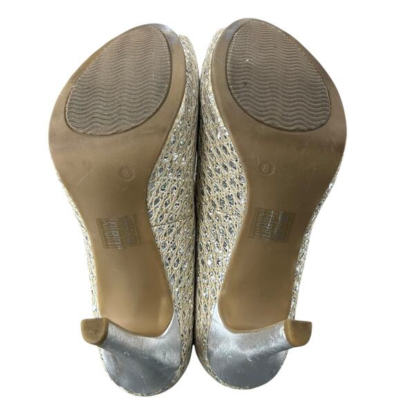 Coach And Four Gold Silver Sequin Sparkle Open Toe Heels Womens 8 AS IS - Picture 9 of 10